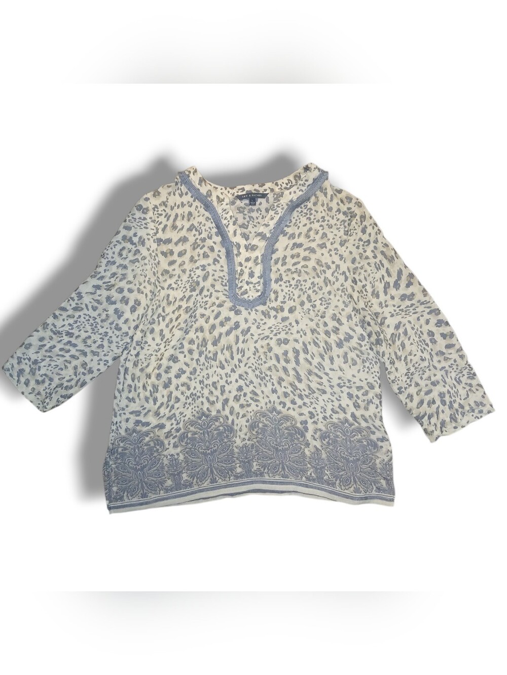 NWOT Zac & Rachel 3/4 Sleeve Leopard Print Embroidered Top, Size Large